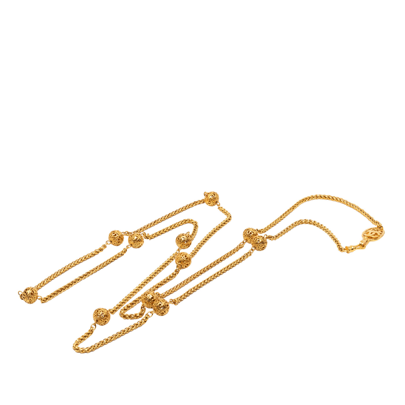 CC Gold Plated Filigree Balls Chain Long Necklace - Image 1