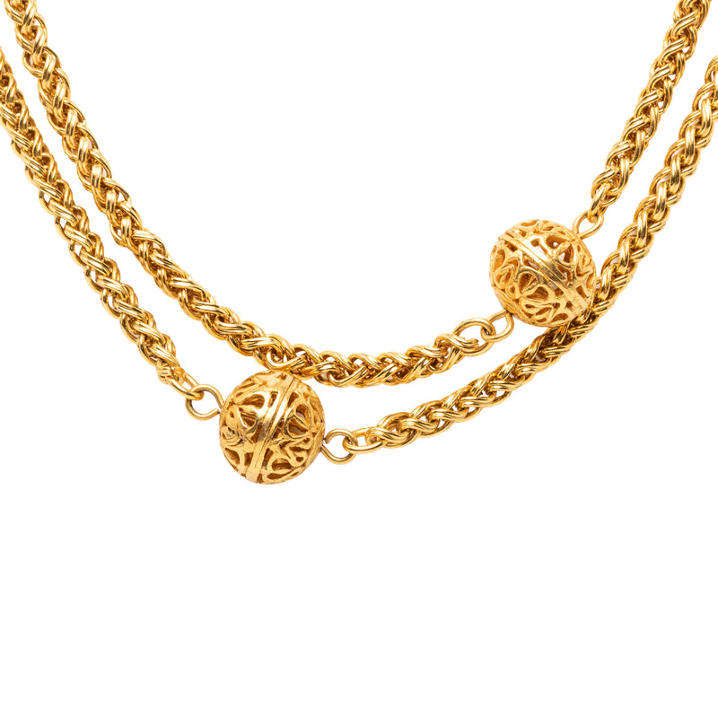 CC Gold Plated Filigree Balls Chain Long Necklace - Image 2
