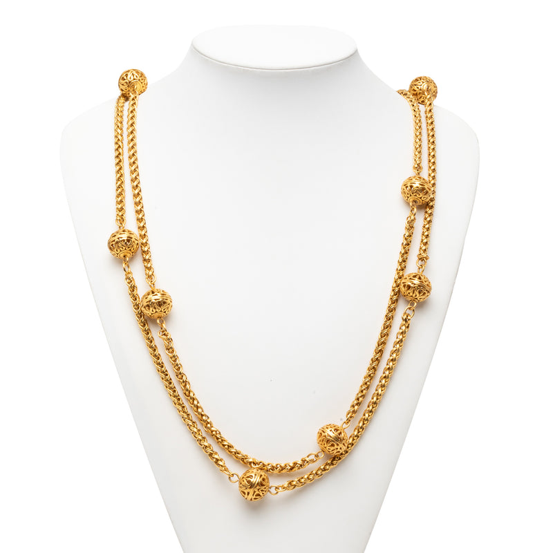 CC Gold Plated Filigree Balls Chain Long Necklace - Image 5