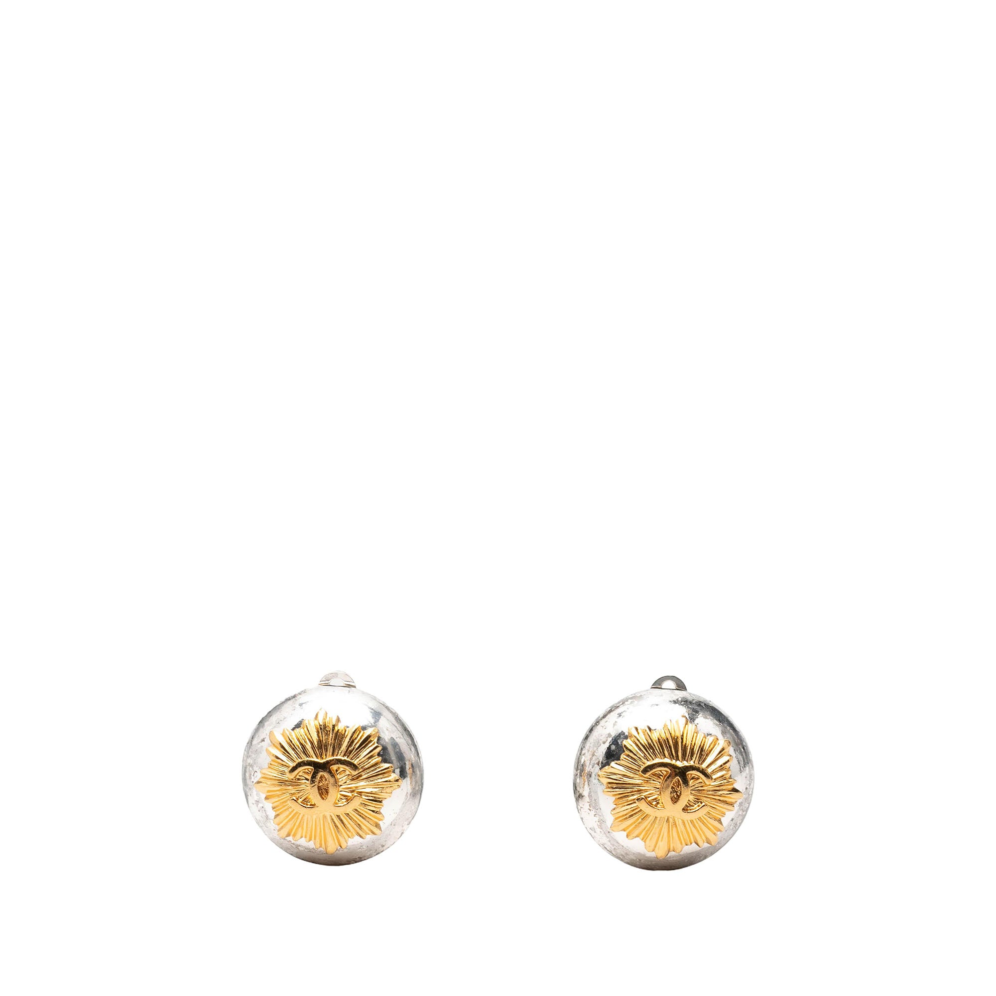 CC Brass and Gold Plated Sunburst Round Clip On Earrings - Image 1
