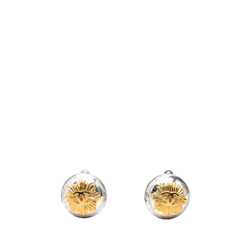 CC Brass and Gold Plated Sunburst Round Clip On Earrings