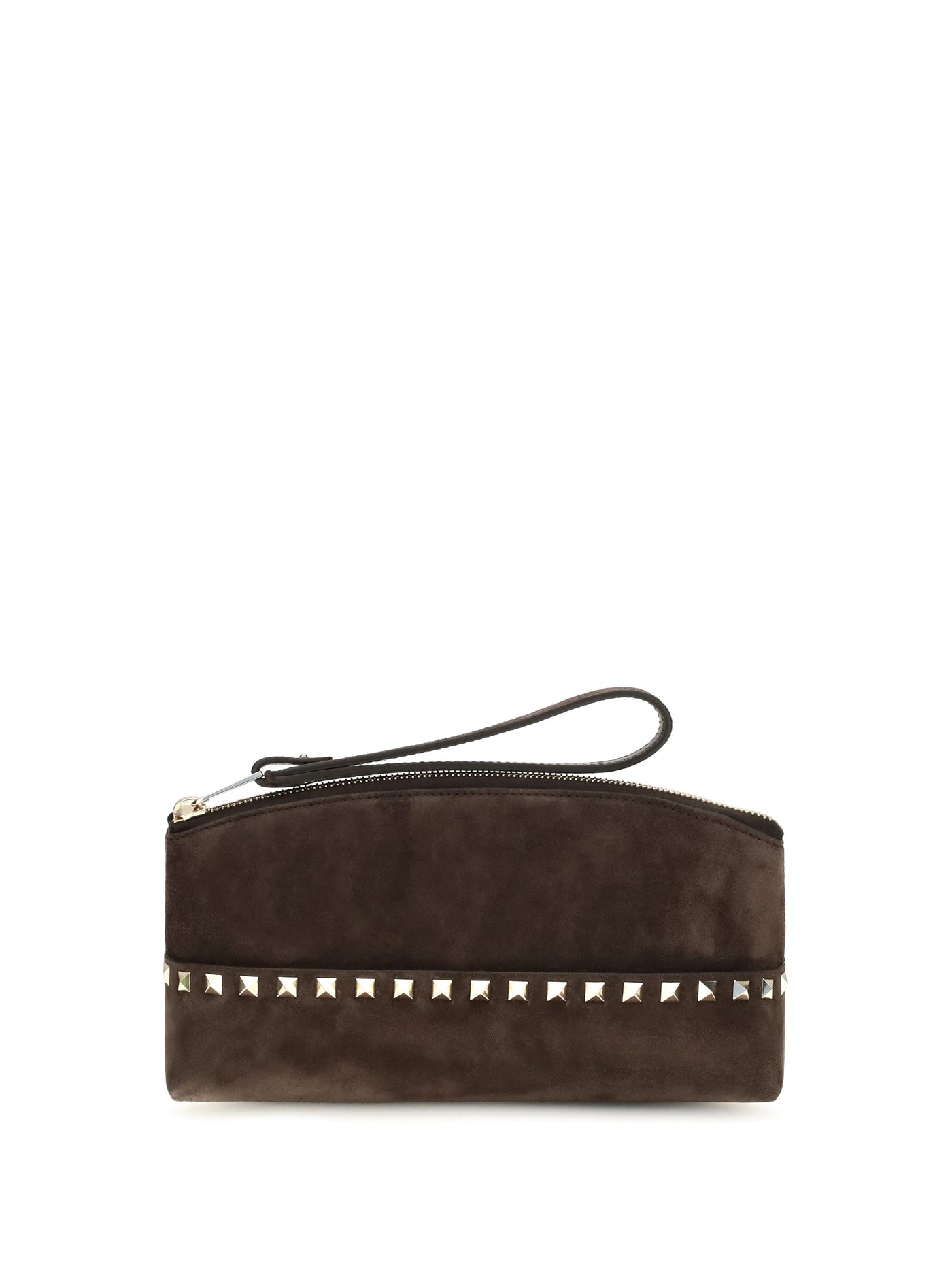 Valentino Garavani Rockstud Clutch — Brown Suede