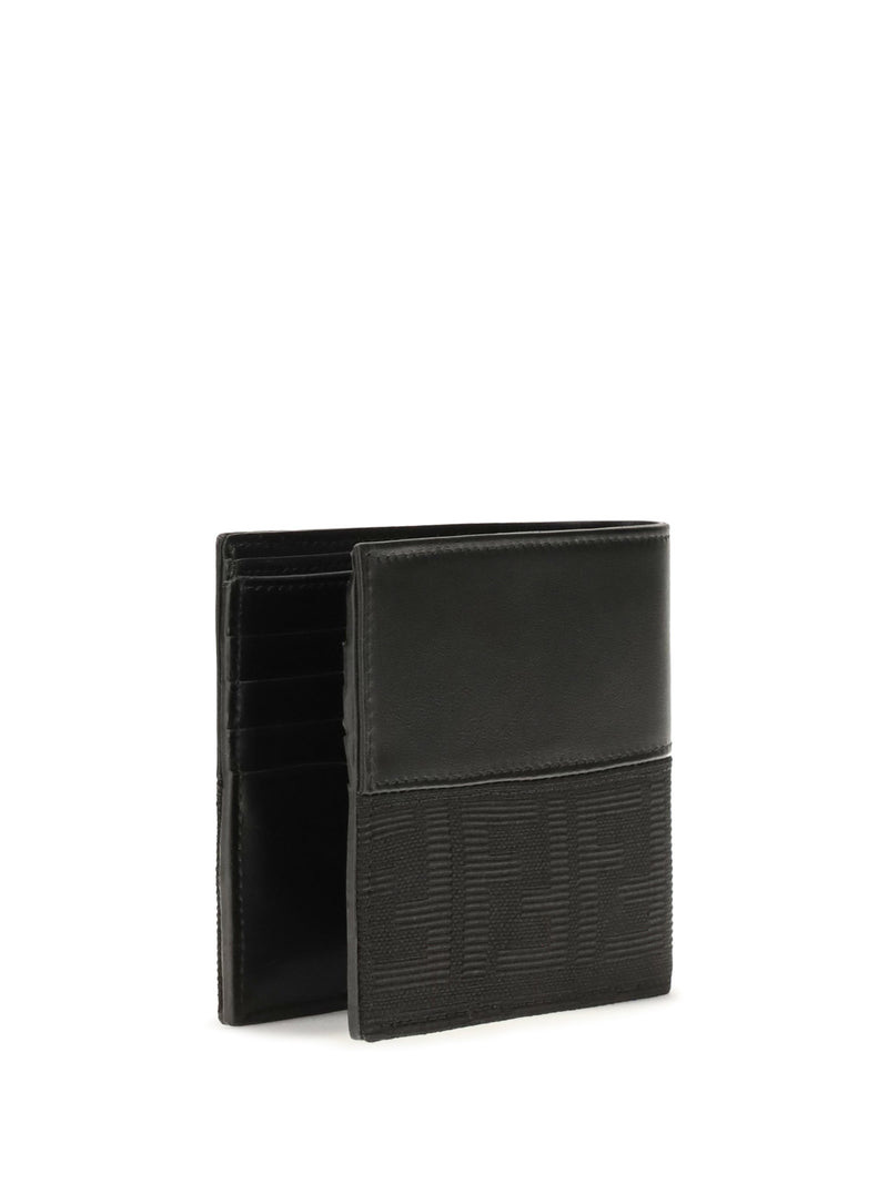Fendi Ff Jacquard Bifold Wallet — Black Calf Leather Bos Taurus