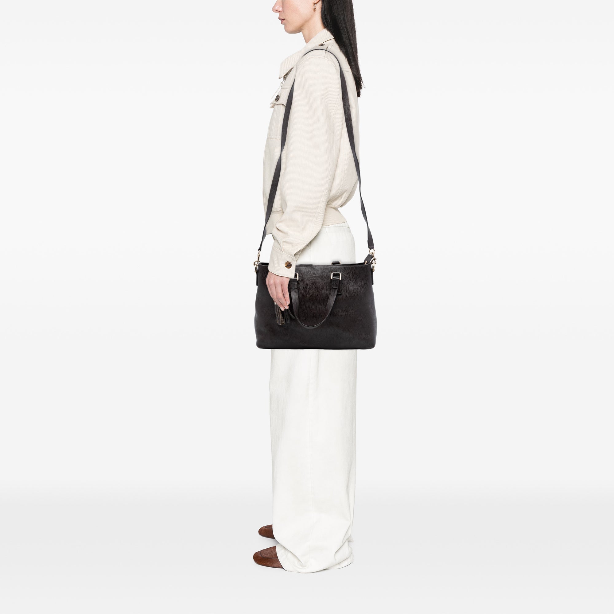 Leather Bamboo Tassel Satchel - Image 6