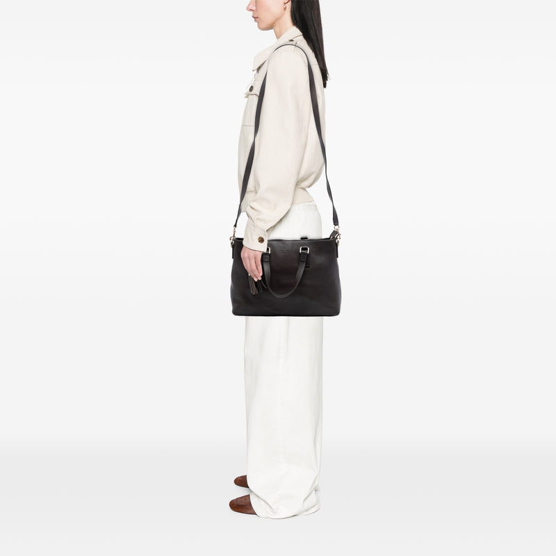 Leather Bamboo Tassel Satchel - Image 6