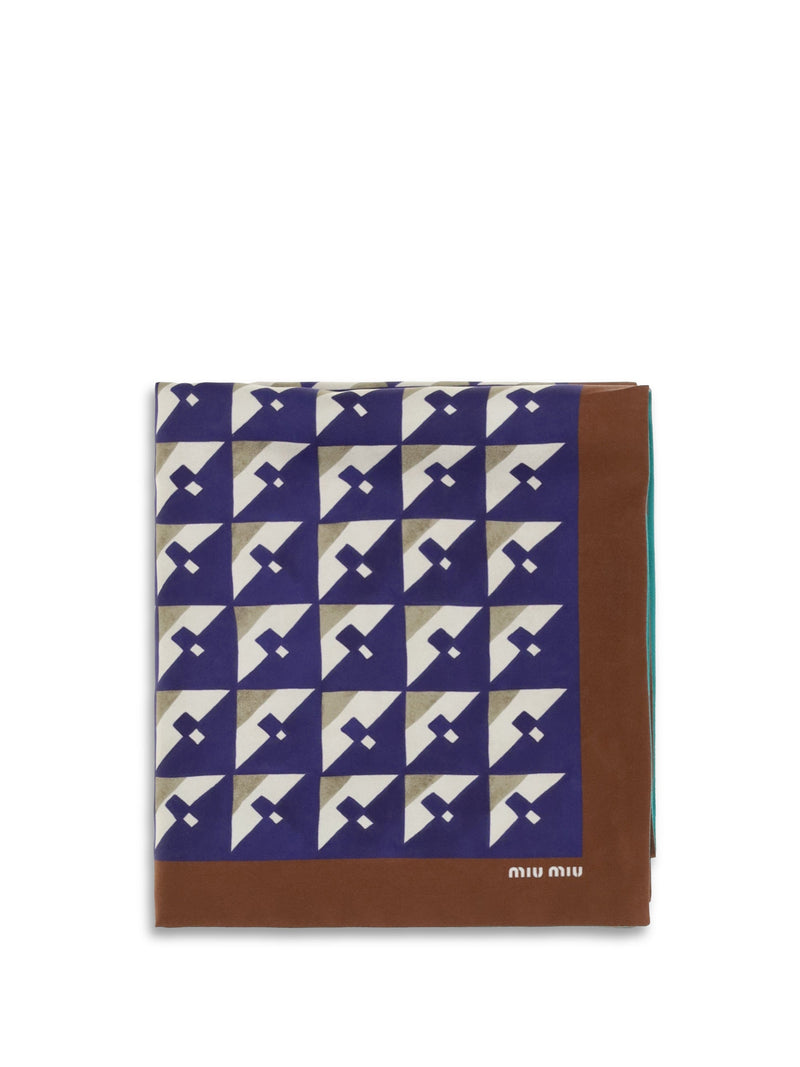 Miu Miu Geometric-Print Silk Scarf — Brown Scarfs