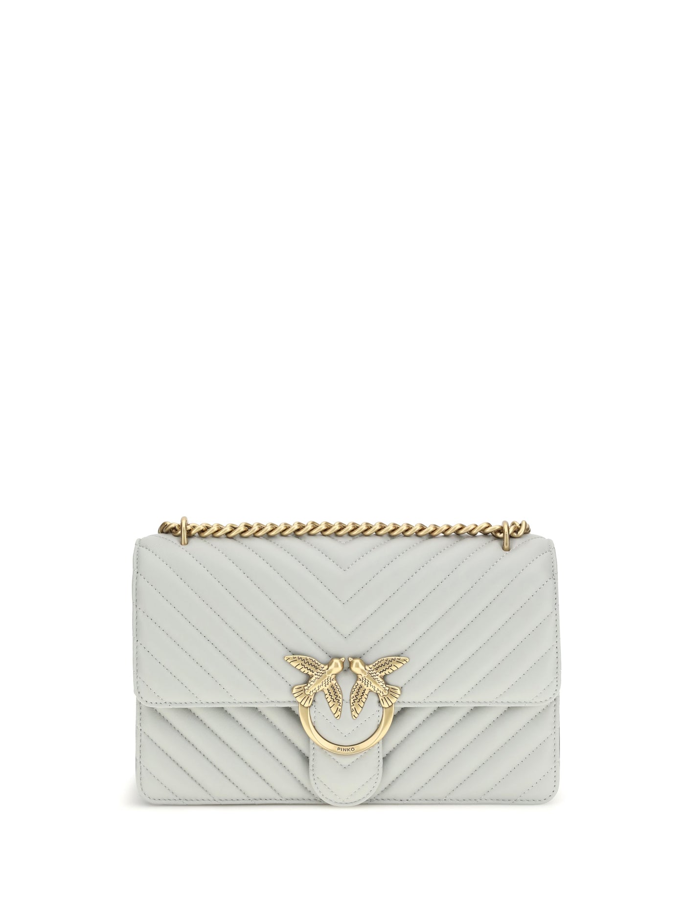 Pinko Quilted Calf Leather Shoulder Bag — Gray Bos Taurus