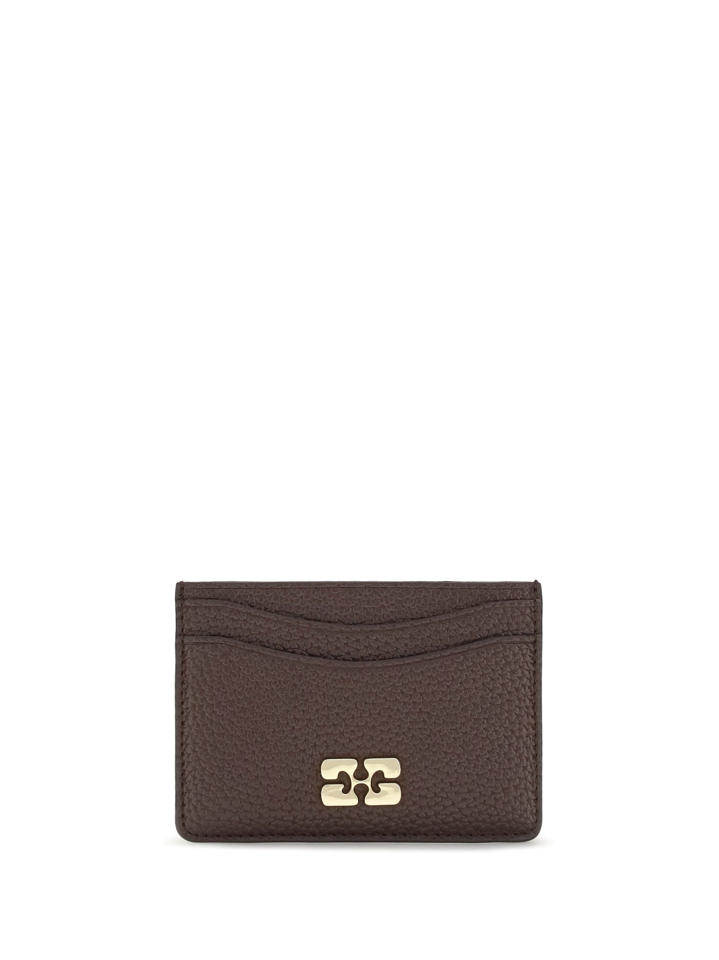 Ganni Textured Faux Leather Card Case — Brown Wallet