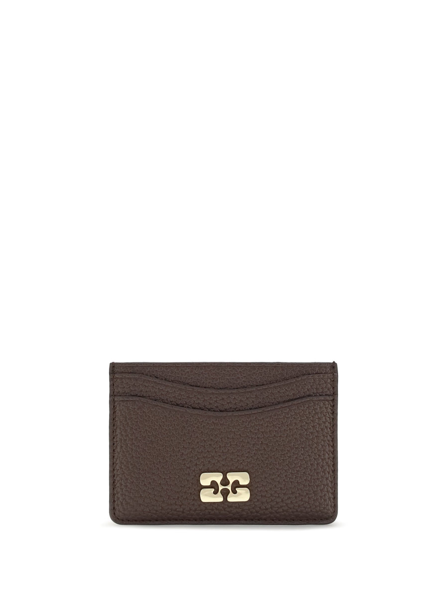 Ganni Textured Faux Leather Card Case — Brown Wallet