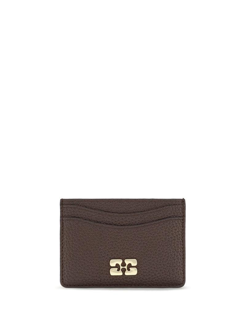 Ganni Grained Recycled Polyester Card Case — Brown Wallets & Purses