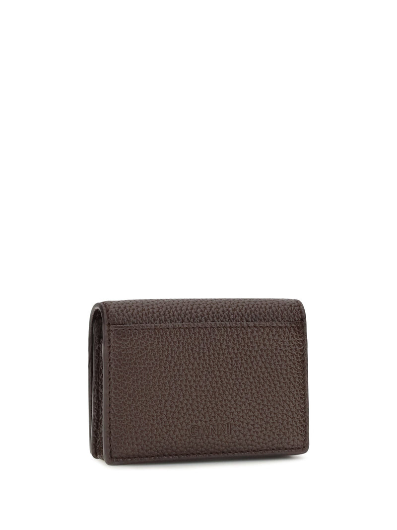 Ganni Grained Leather Card Holder — Brown Wallet