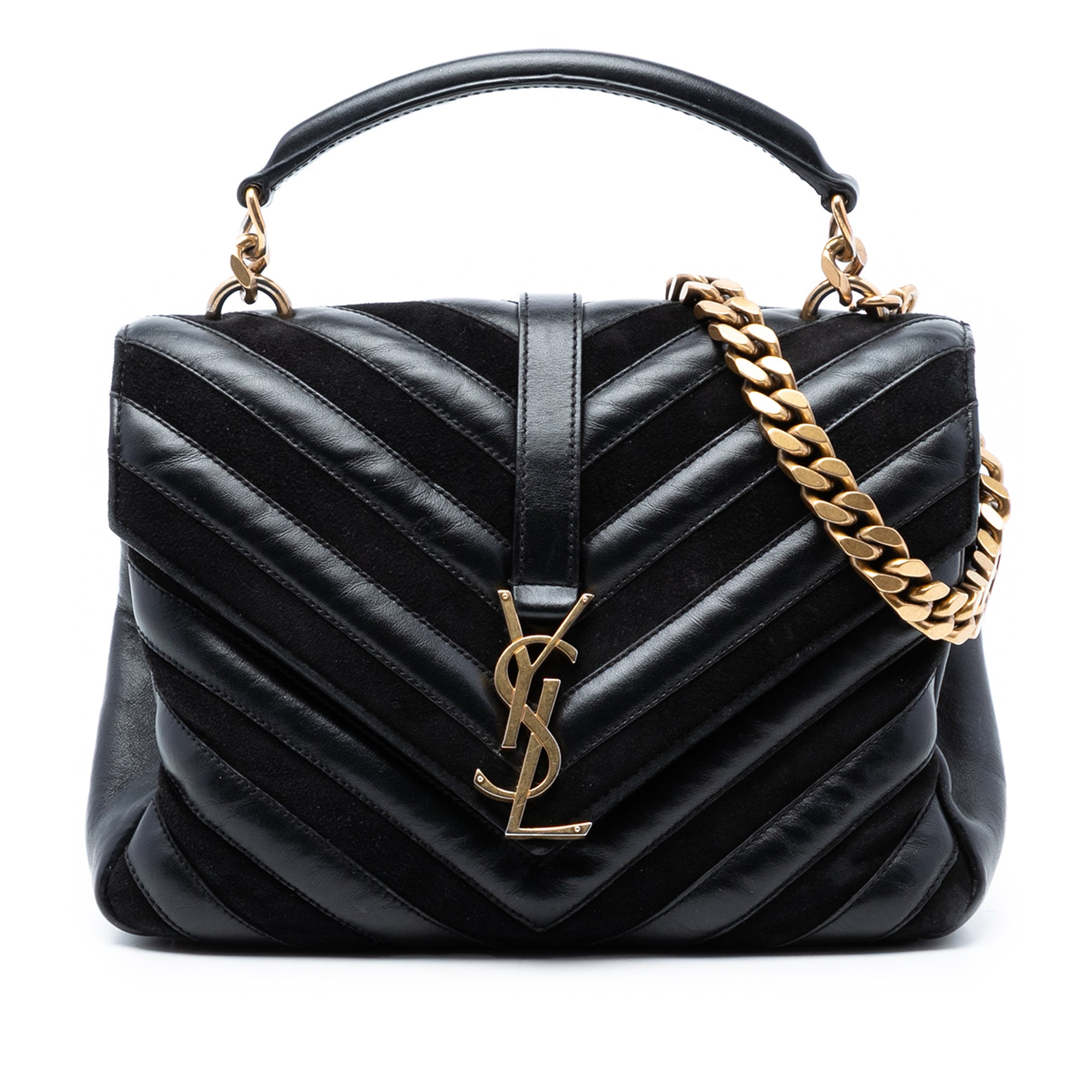 Medium Calfskin and Suede Chevron Monogram College Satchel - Image 1