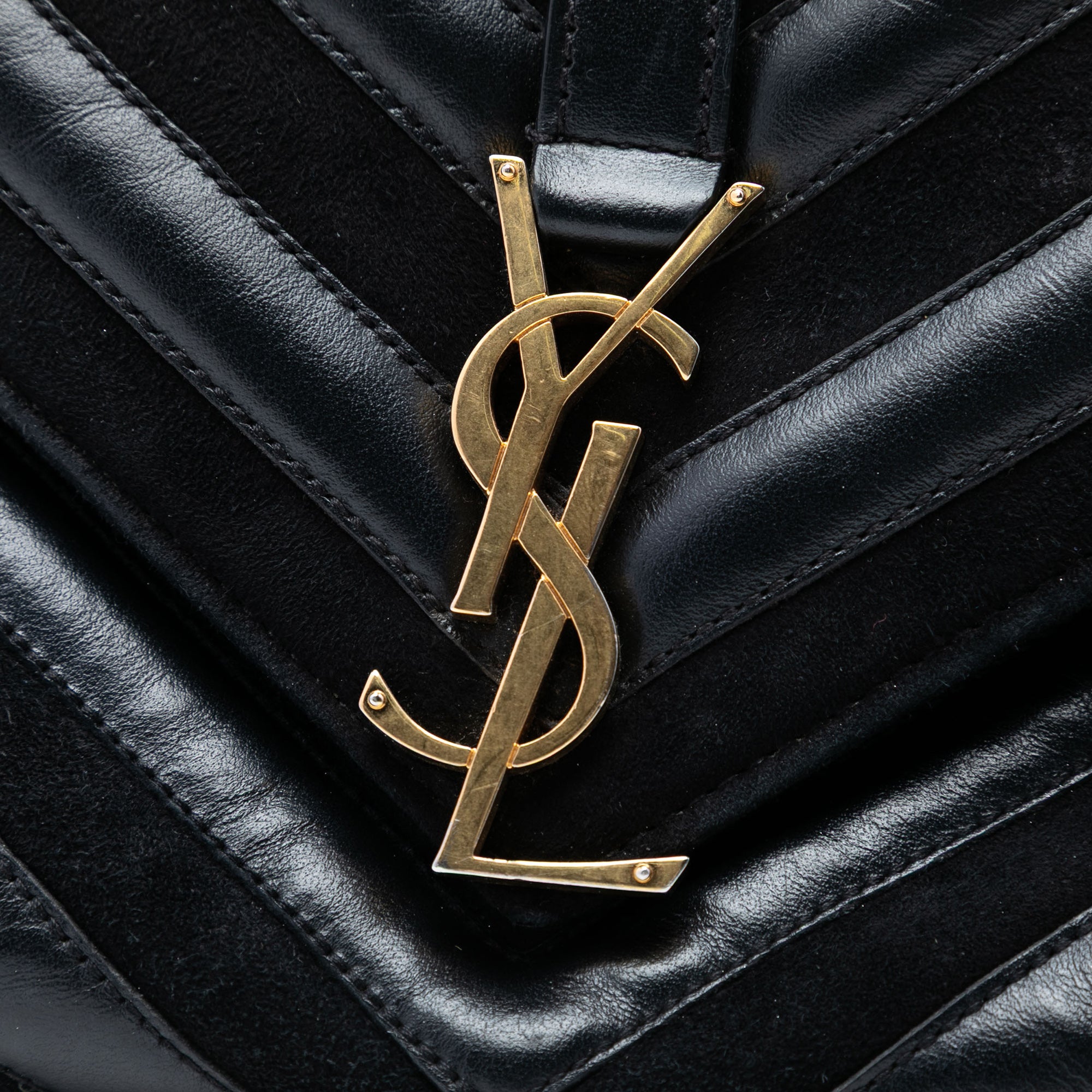 Medium Calfskin and Suede Chevron Monogram College Satchel - Image 6
