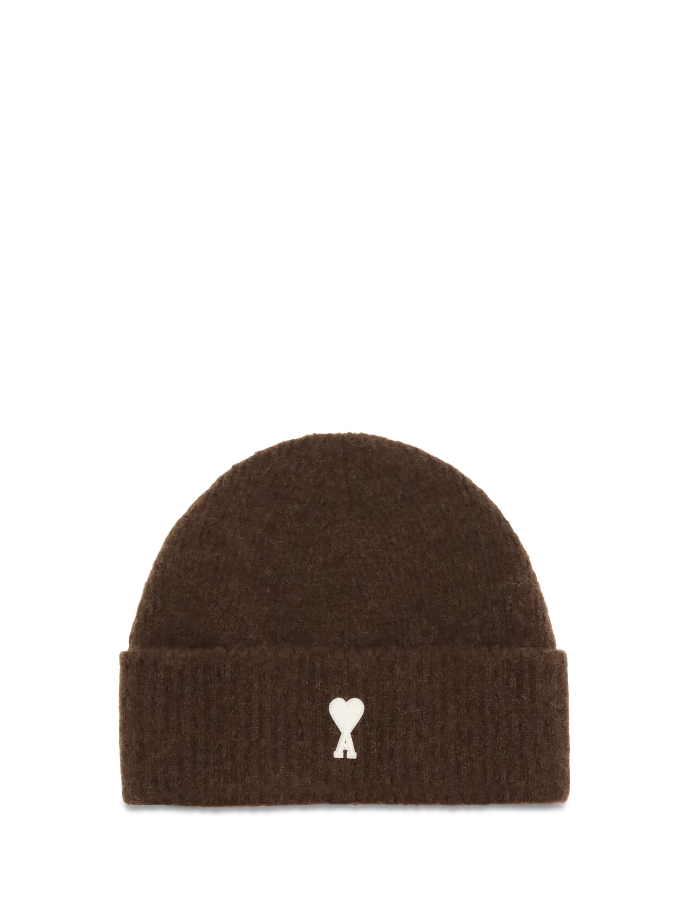 Ami Paris Ubo005kn0135 Ribbed Wool Beanie — Brown Ovis Aries Beanies