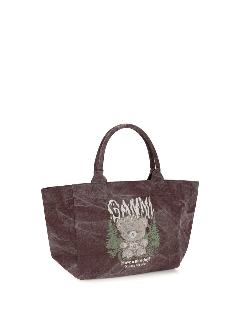 Ganni Tote Bag — Brown Cotton