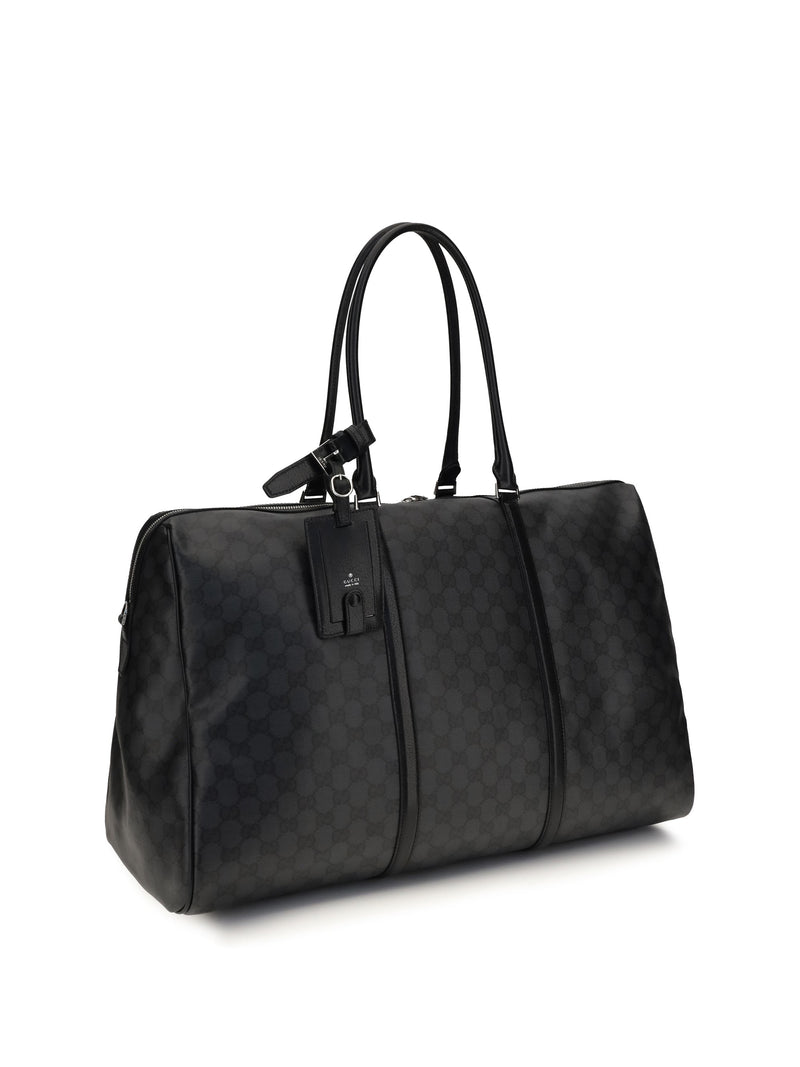 Gucci Travel Bag — Black Cotton; Linen; Polyurethane Top Handle