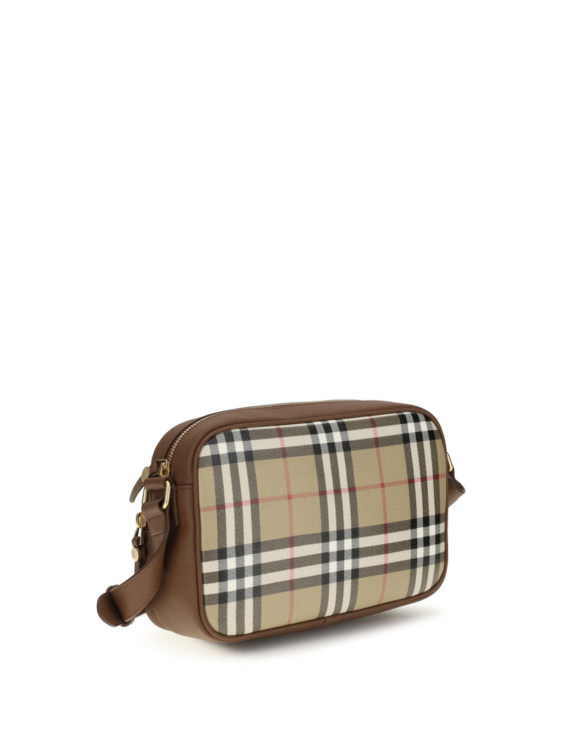 Burberry Check Cotton Crossbody Bag — Beige