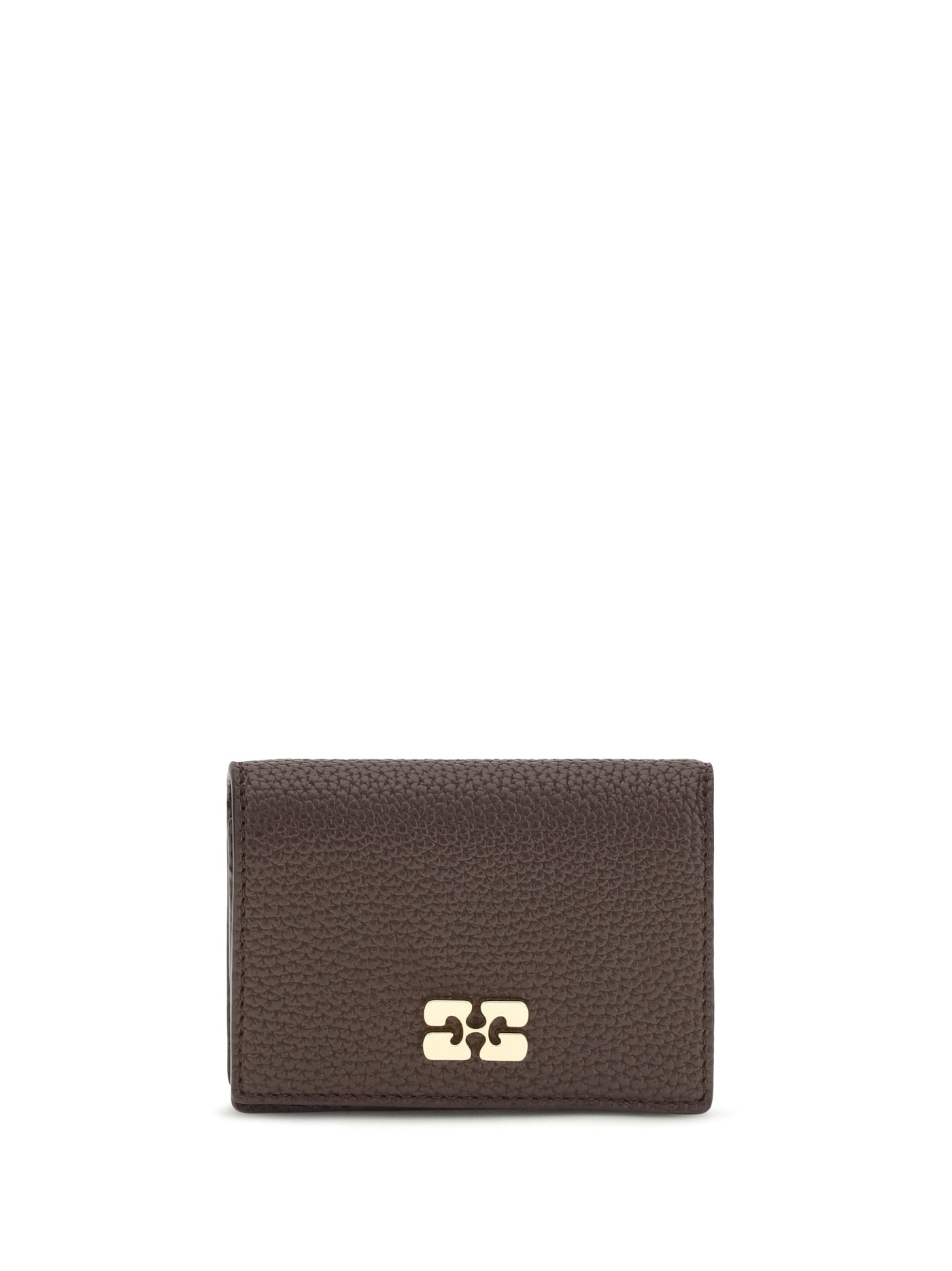 Ganni Grained Leather Card Holder — Brown Wallet