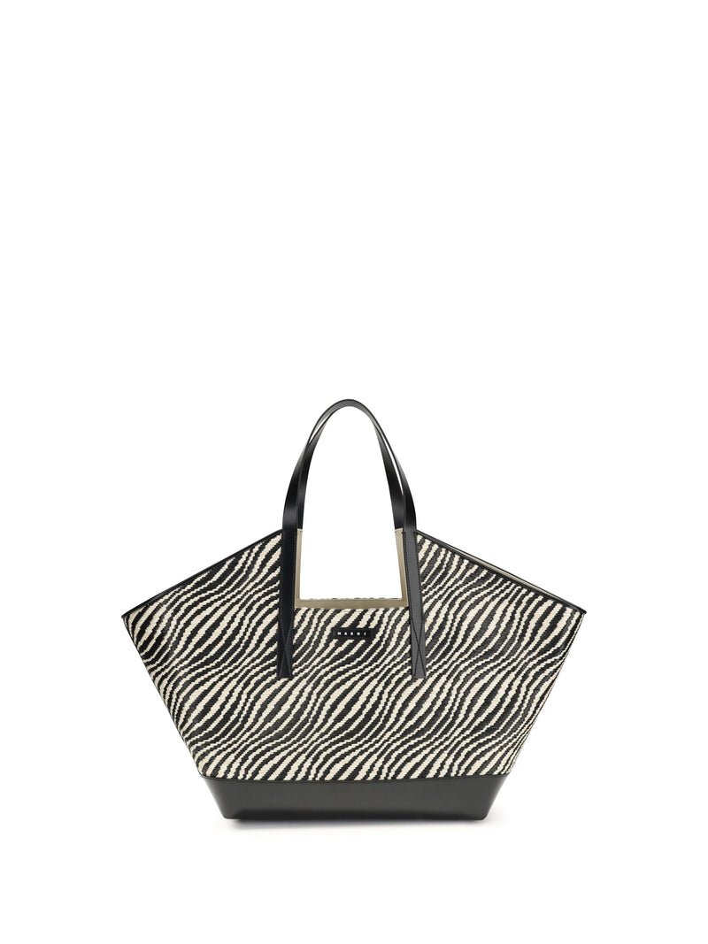 Marni Raffia-Effect Woven Tote Bag — Black Polyamide