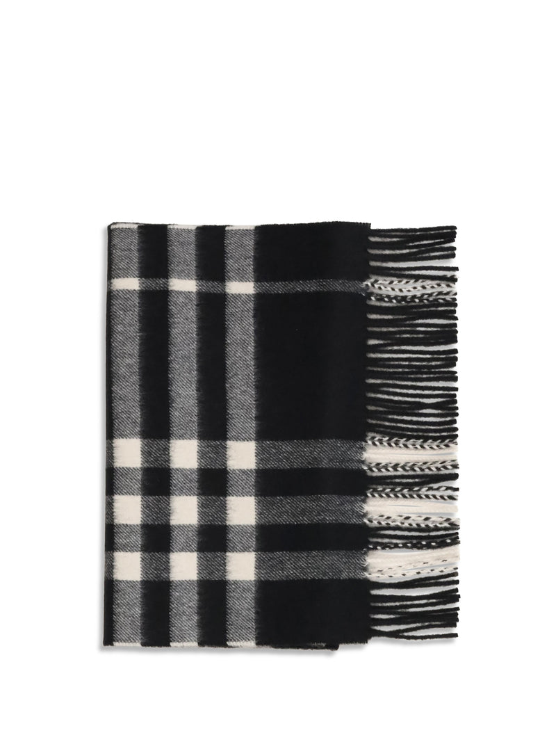 Burberry Embroidered Check Cashmere Scarf — Black (capra Hircus) Scarfs