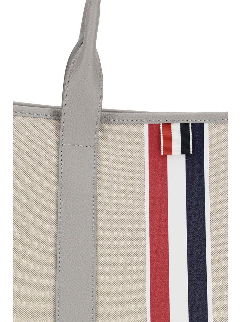 Thom Browne Canvas With Leather Trim Tote Bag — Beige