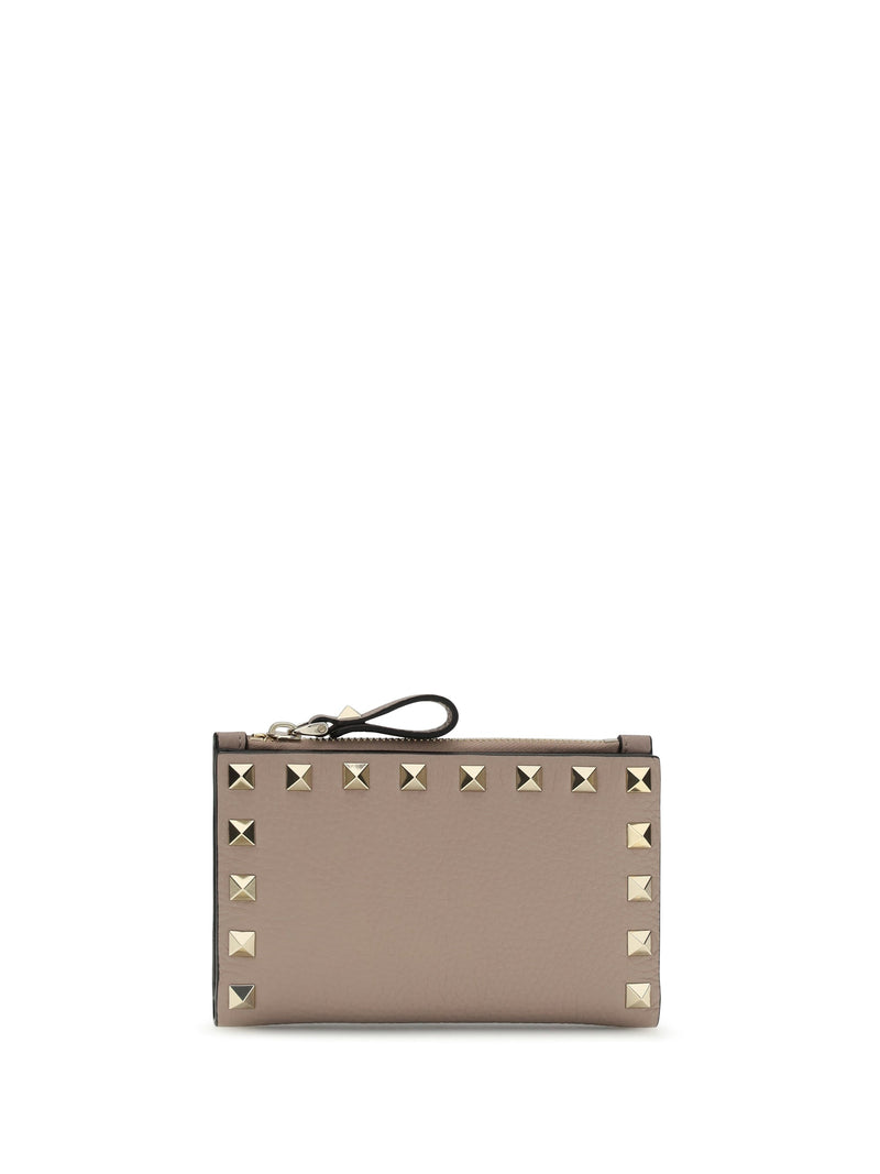 Valentino Garavani Rockstud Card Case — Beige Calf Leather Wallets & Purses