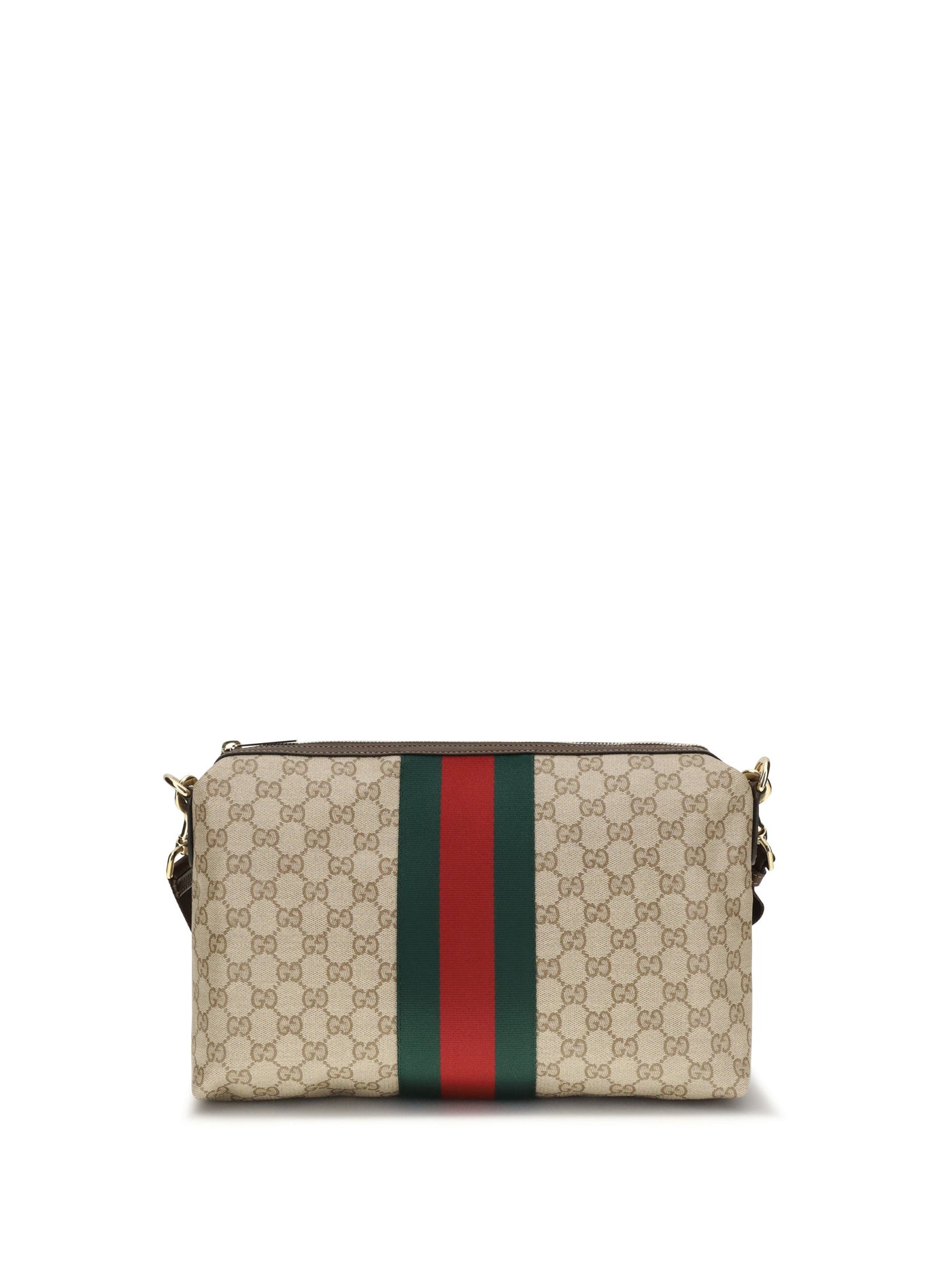 Gucci Gg Coated Canvas With Web Stripe Shoulder Bag — Beige Cotton; Linen; Polyurethane