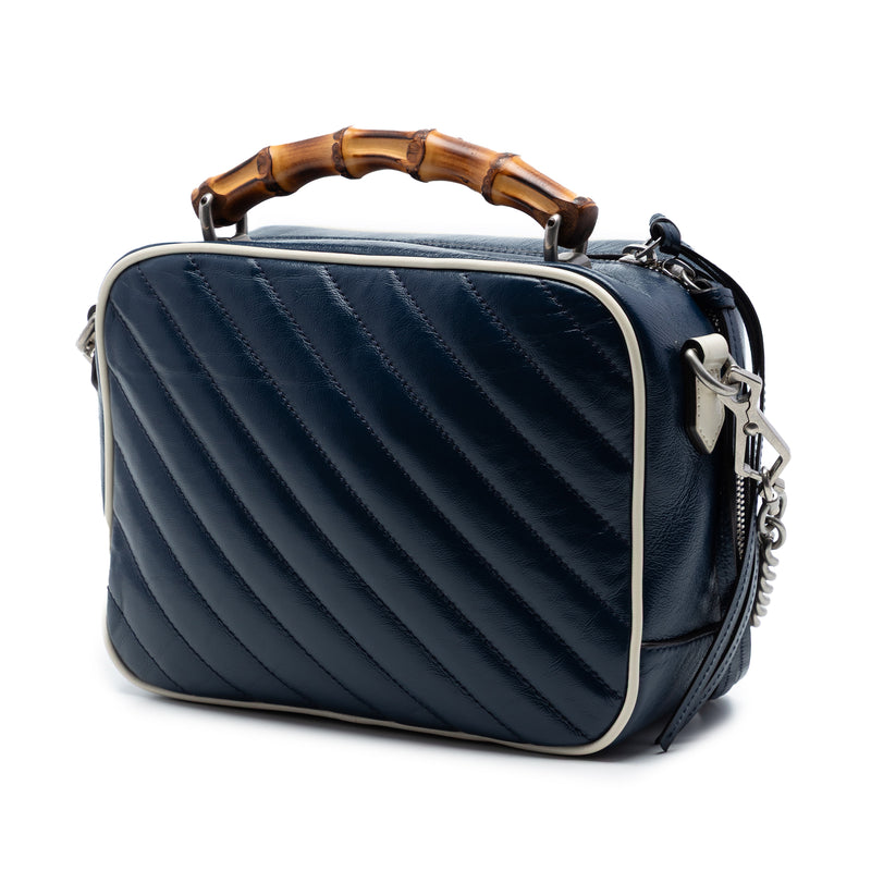 Small GG Marmont Matelasse Diagonal Leather Torchon Bamboo Satchel - Image 2