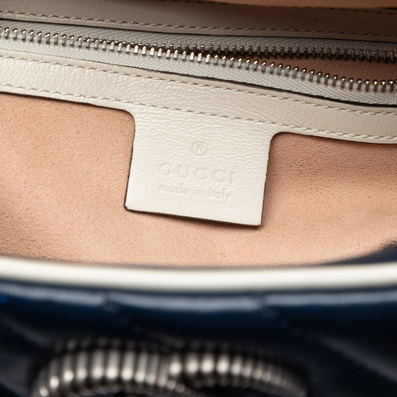 Small GG Marmont Matelasse Diagonal Leather Torchon Bamboo Satchel - Image 5