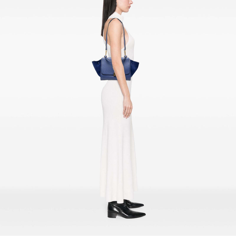 Small Drummed Calfskin and Suede Trapeze Satchel - Image 7