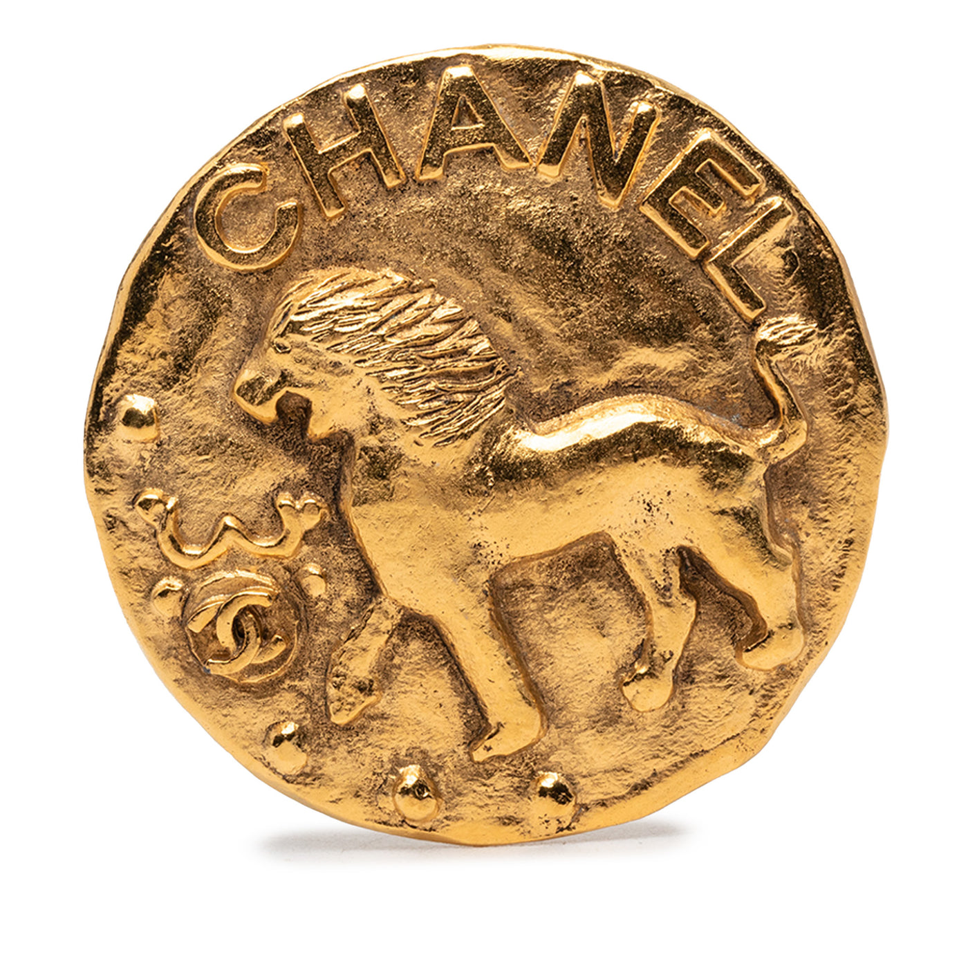 CC Gold Plated Round Lion Brooch - Image 1