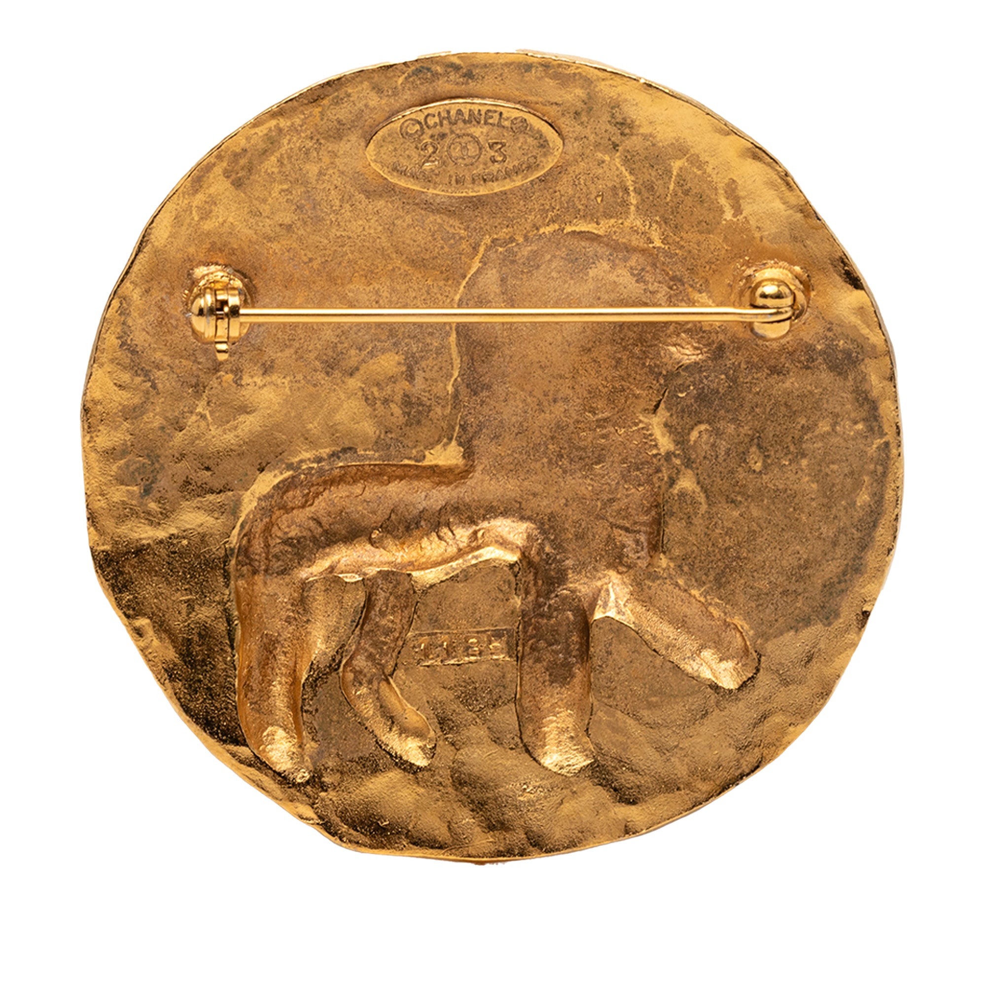 CC Gold Plated Round Lion Brooch - Image 2
