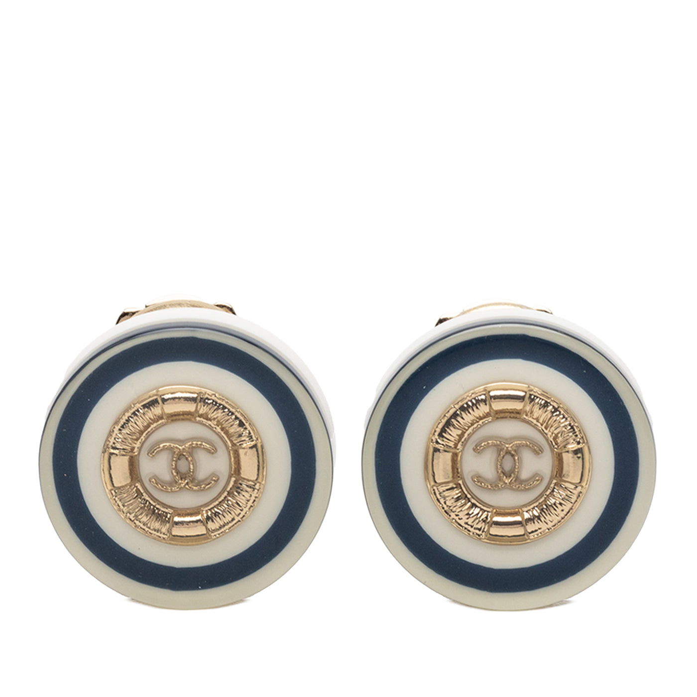 Gold Plated CC Resin Button Clip on Earrings - Image 1