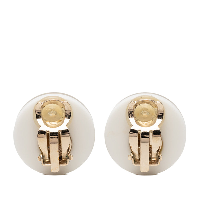 Gold Plated CC Resin Button Clip on Earrings - Image 2