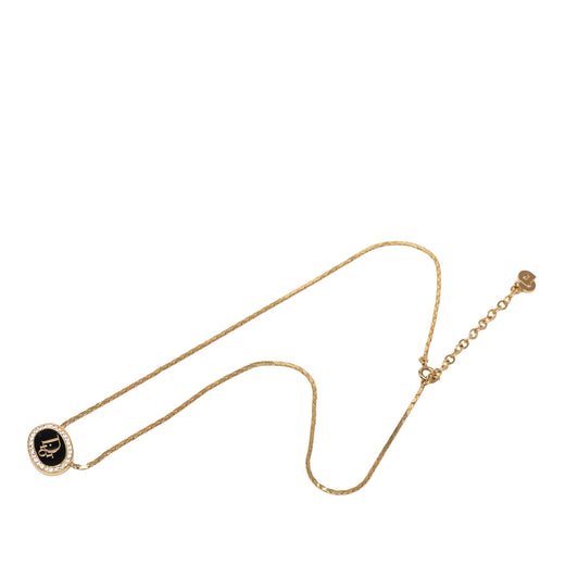 Gold Plated Resin and Strass Logo Pendant Snake Chain Necklace - Image 1