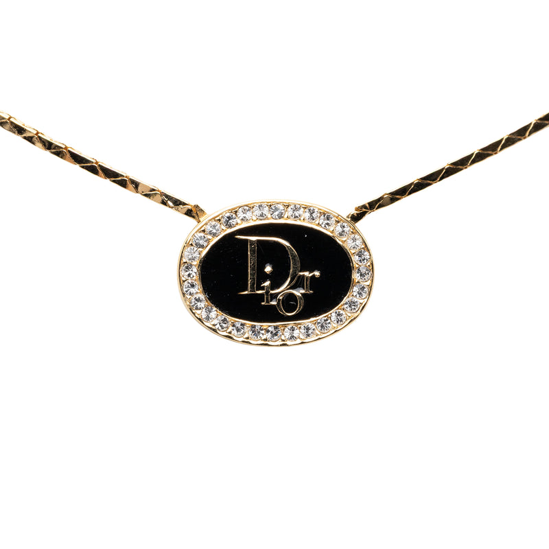 Gold Plated Resin and Strass Logo Pendant Snake Chain Necklace - Image 2