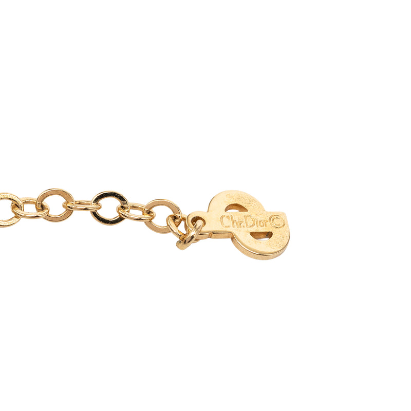 Gold Plated Resin and Strass Logo Pendant Snake Chain Necklace - Image 4