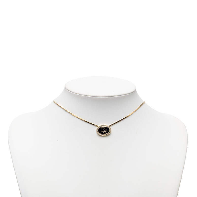 Gold Plated Resin and Strass Logo Pendant Snake Chain Necklace - Image 6