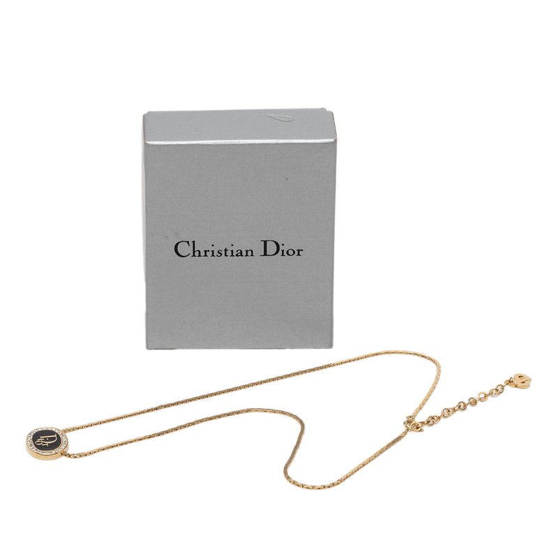 Gold Plated Resin and Strass Logo Pendant Snake Chain Necklace - Image 7