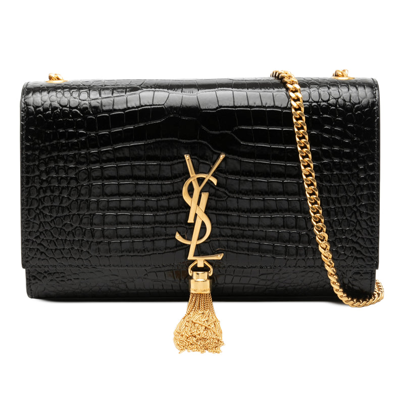 Medium Croc Embossed Patent Monogram Kate Tassel Crossbody