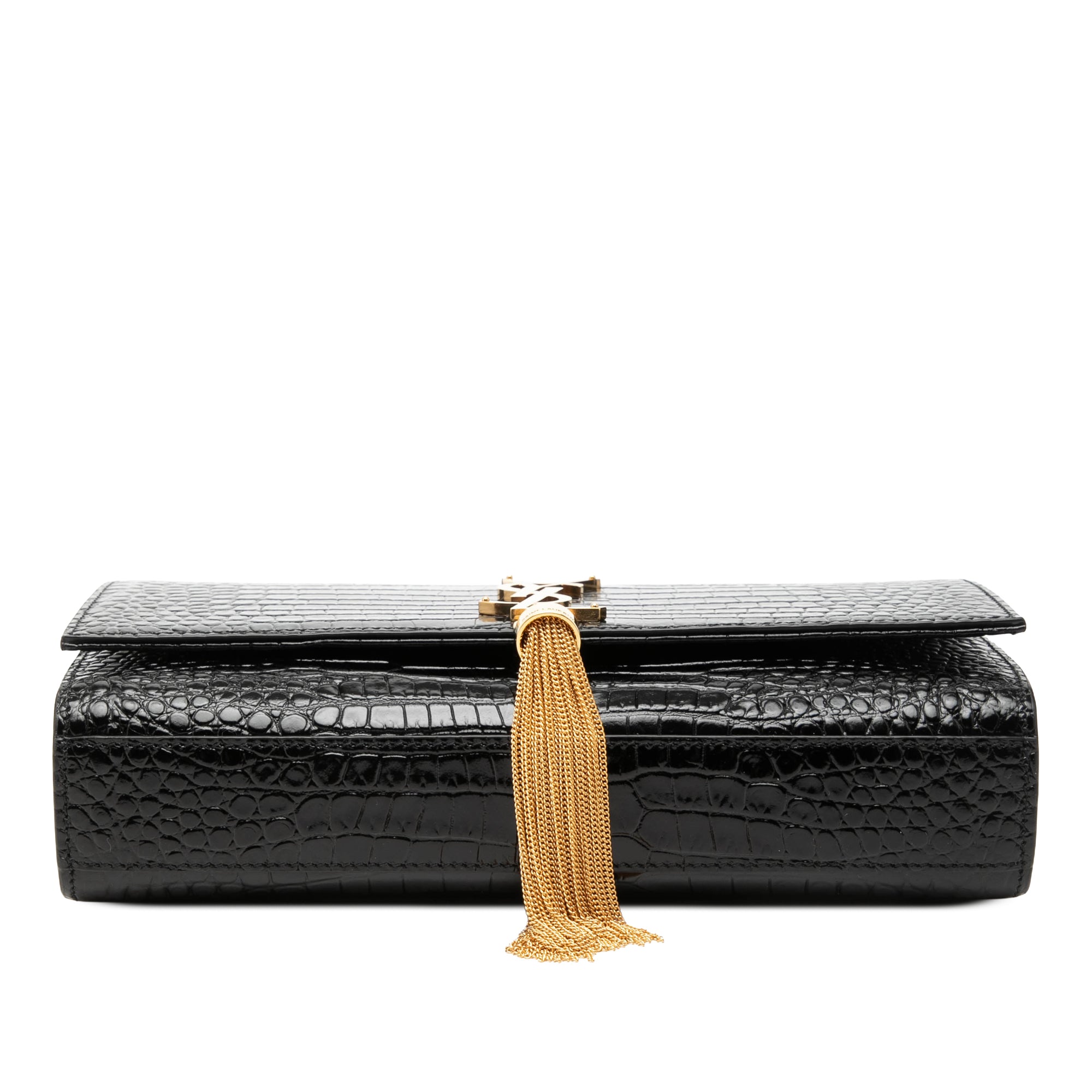 Medium Croc Embossed Patent Monogram Kate Tassel Crossbody - Image 3