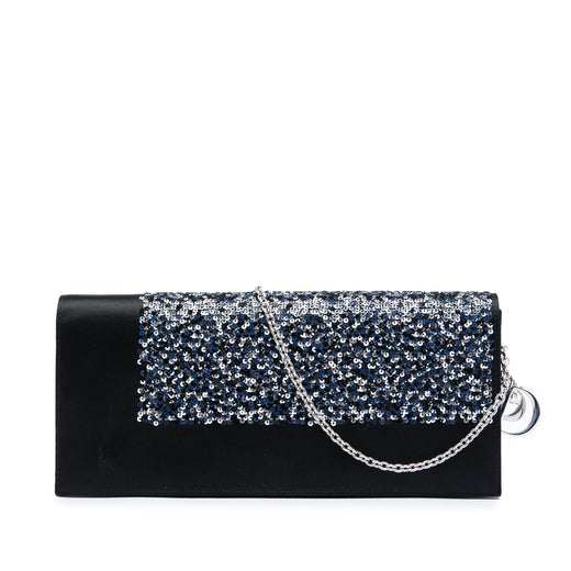 Satin Sequin Clutch with Chain - Image 1