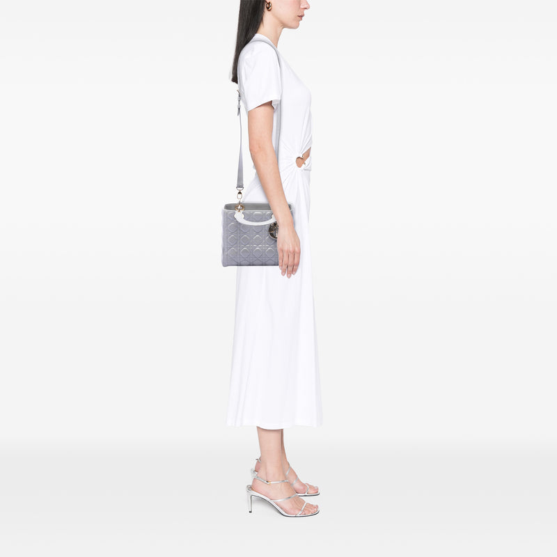 Medium Pearlescent Lambskin Cannage Lady Dior - Image 6