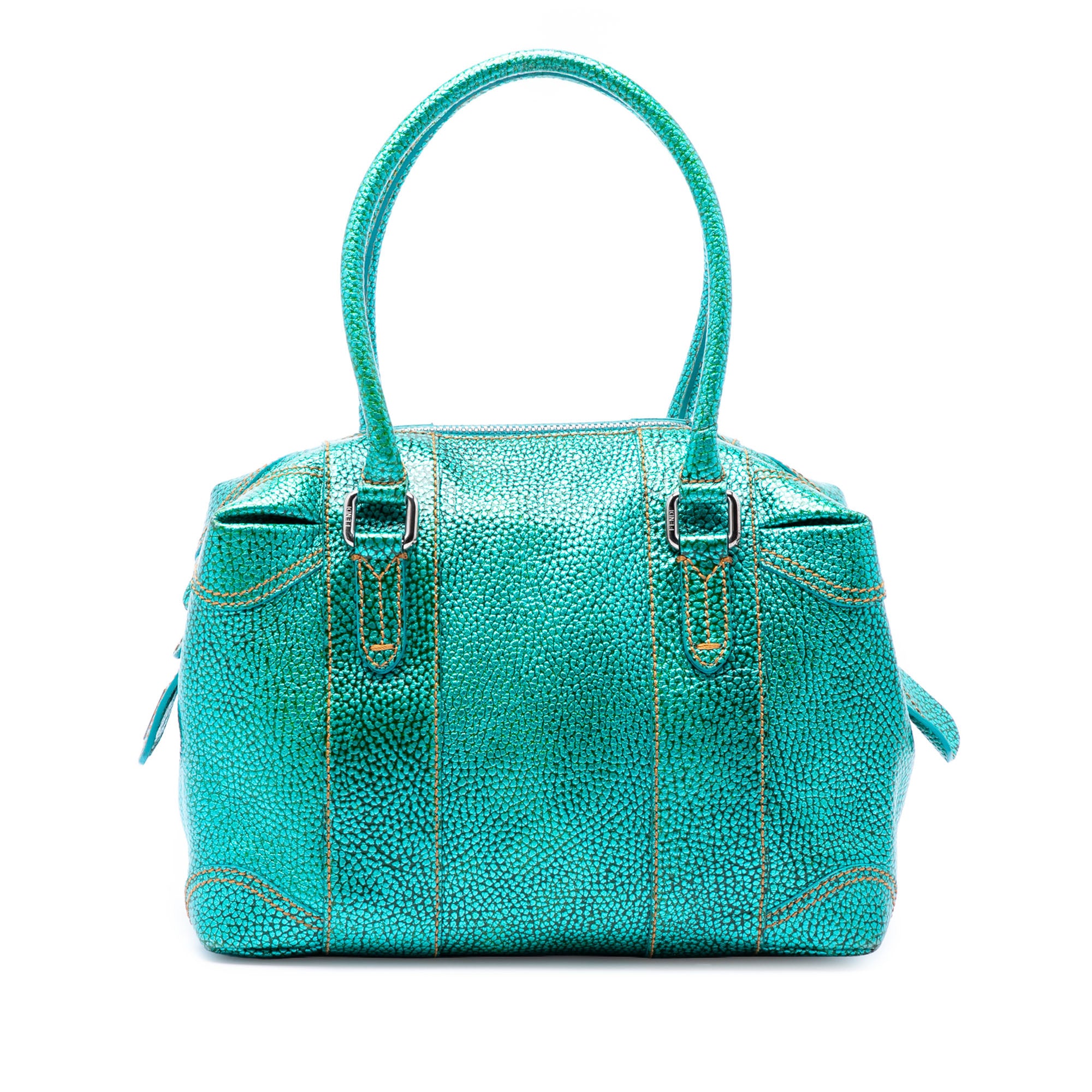 Metallic Pebbled Leather Mixed Media Boston Bag - Image 1
