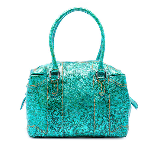 Metallic Pebbled Leather Mixed Media Boston Bag - Image 1