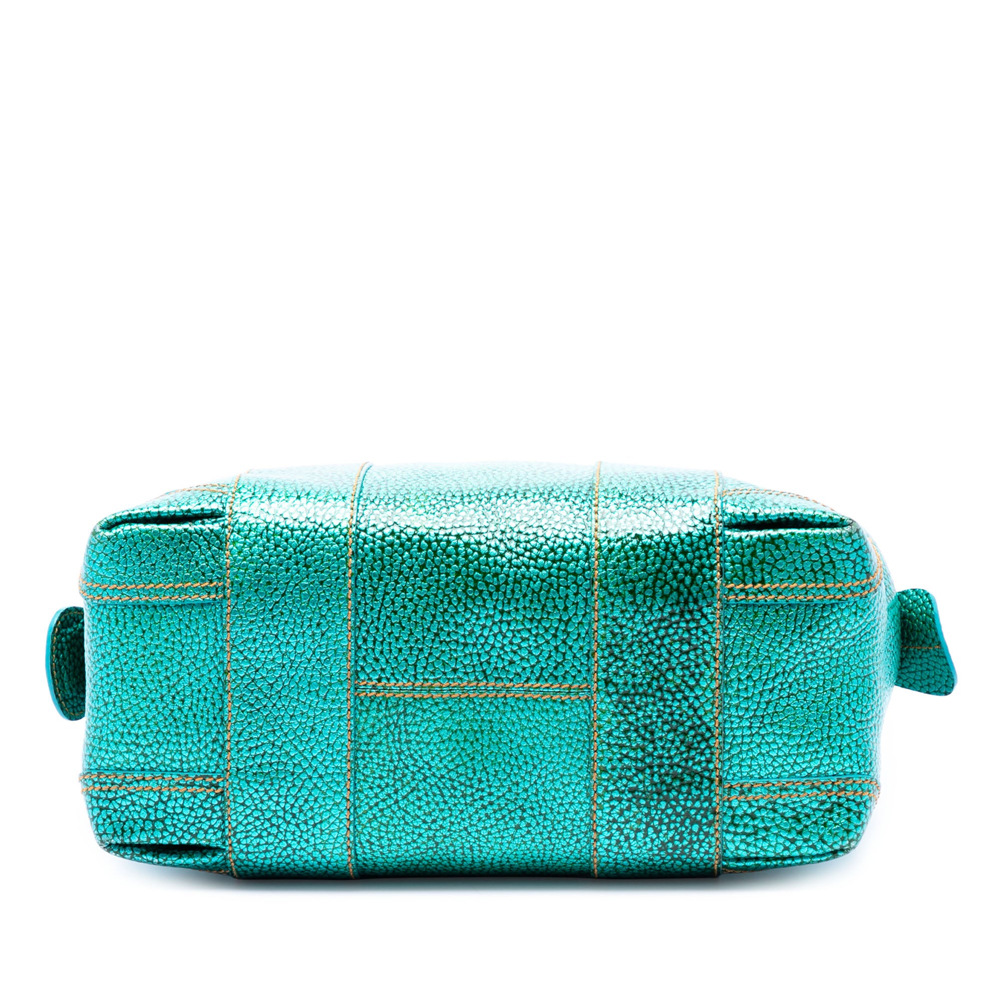 Metallic Pebbled Leather Mixed Media Boston Bag - Image 3