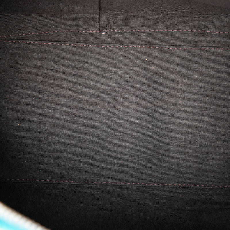 Metallic Pebbled Leather Mixed Media Boston Bag - Image 4