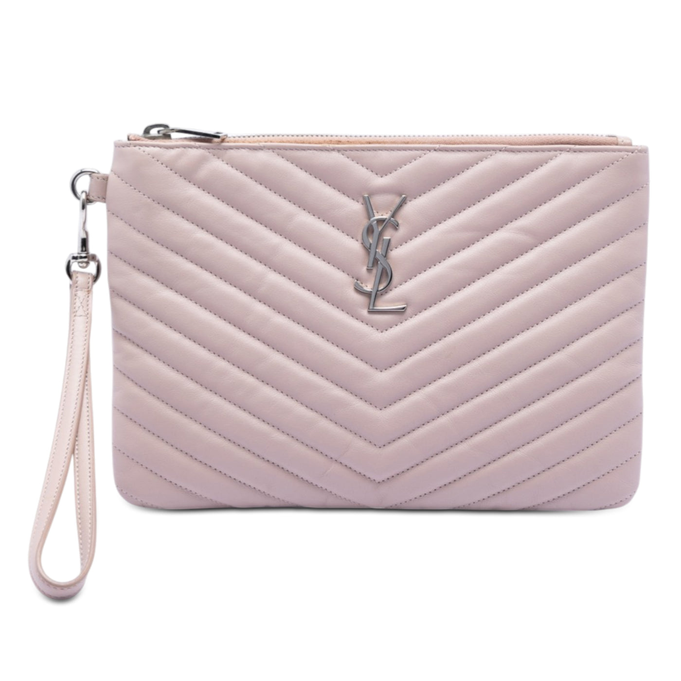 Chevron Leather Monogram Zip A5 Wristlet Pouch - Image 1