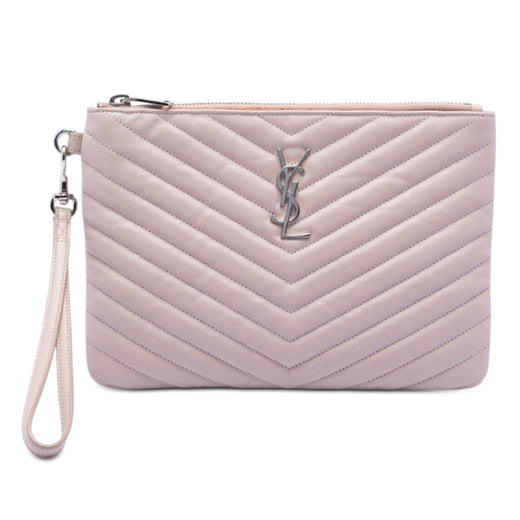 Chevron Leather Monogram Zip A5 Wristlet Pouch - Image 1