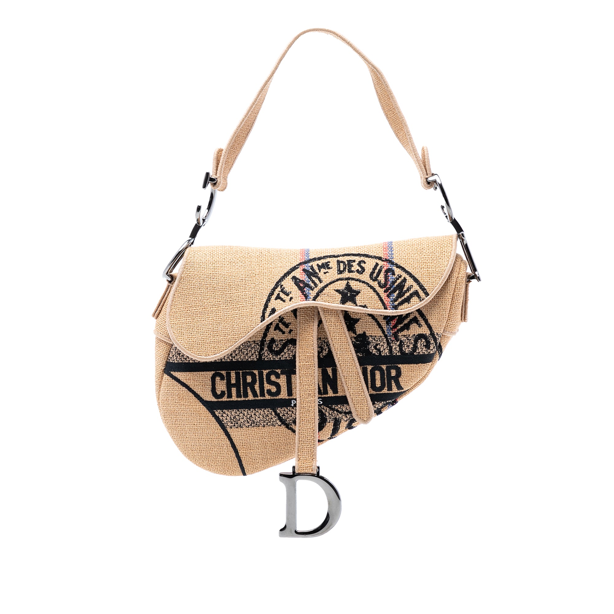 Mini Embroidered Jute Canvas Union Saddle Bag - Image 1